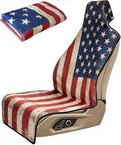 Waterproof Stain Resistant Towel Car Seat Covers，Universal Non-Slip for Gym Workout, Swimming, Beach and Workout Outdoor, Machine Washable(American Flag, 1 Pack)