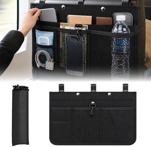 Airplane Seat Organizer Clips onto Airplane Seat Pocket - Travel Essentials Seat Storage Organizer - Seatback Organizer Bag International Trip Accessories Must Haves (15 x 9 Inches)