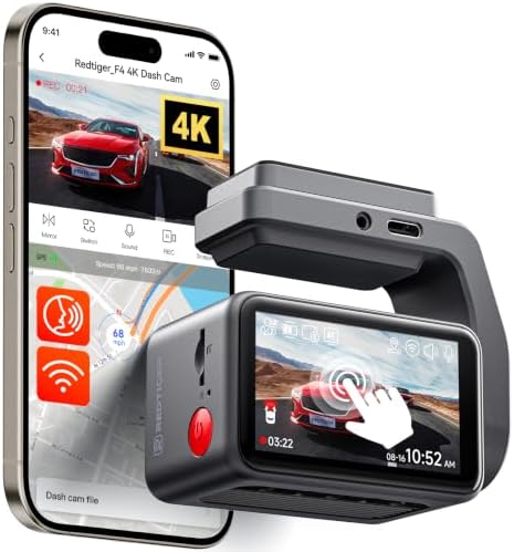 REDTIGER F4 4K Mini Front Dash Cam, 2.2 inch Touch Screen, Voice Control | Built-in GPS, WiFi APP Control, Loop Recording, 24H Parking Monitor, 2160P UHD Car Camera, No Card Included