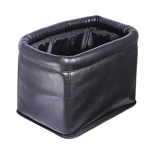 Leather Car Trash Can, Luxury Car Organizer, Leakproof Garbage Can for Car and Trucks, Black