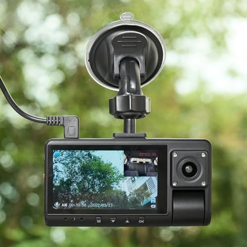 Dual Dash Cam with Ultra-Wide Angle Lens, 3" LCD Screen, Front 1080P Wide Angle Camera with 16GB SD Card, Supports 128GB max, Built in G-Sensor (Renewed)