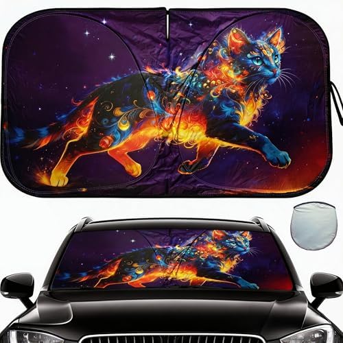 Mystical Cat Windshield Sun Shade Foldable, Reflective UV and Heat