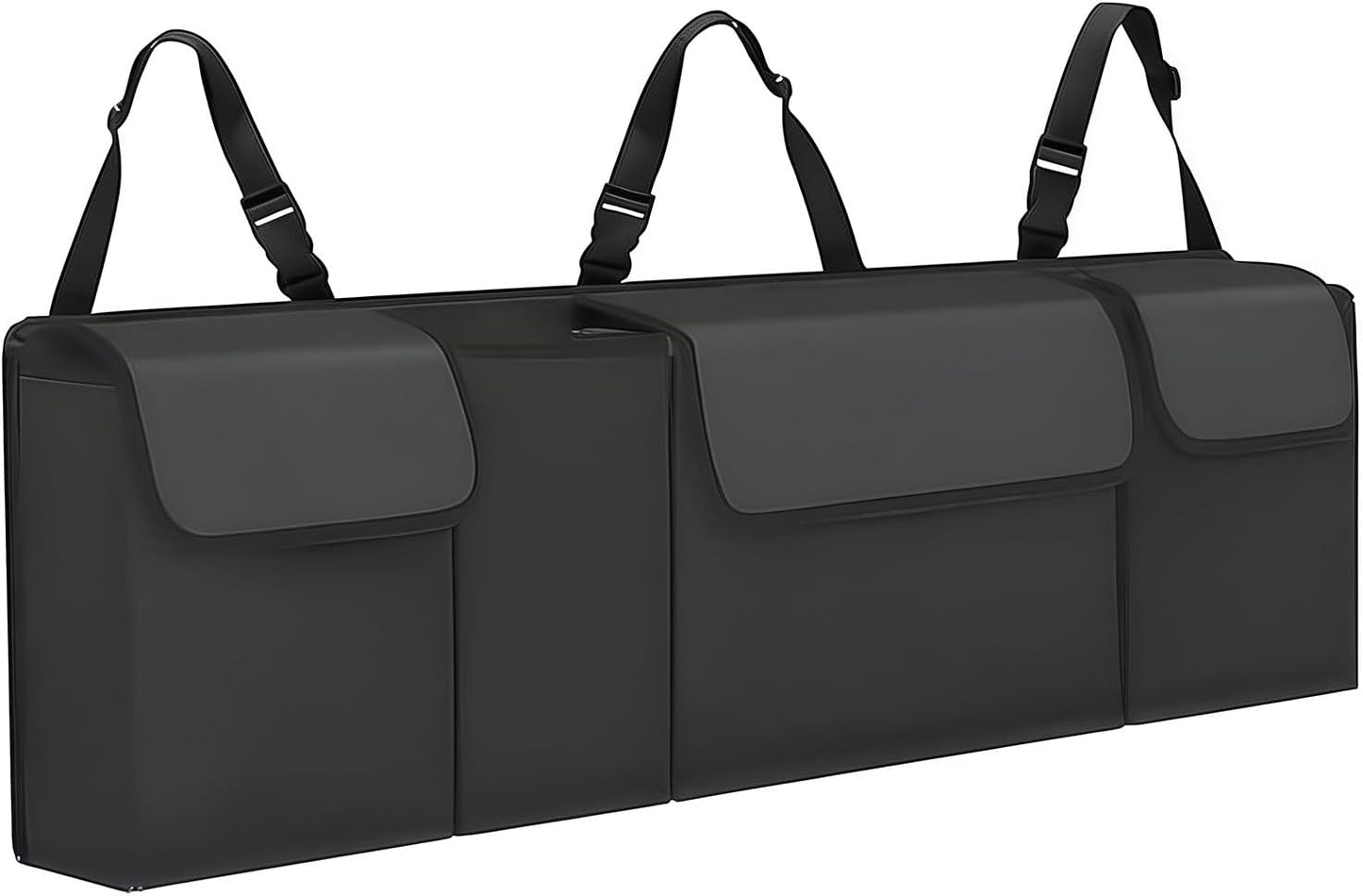 Car Trunk Organizer – Backseat Hanging Large Storage Bag with Adjustable Straps, Waterproof Collapsible Cargo Organizer with 4 Pockets, Space-Saving Trunk Storage for SUV Truck MPV (Black)