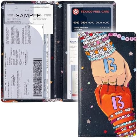 Friendship Bracelet Style Car Registration and Insurance Holder, Blue Cute Document Organizer for Vehicle Glove Box, Aesthetic Car Accessories for Women Girl