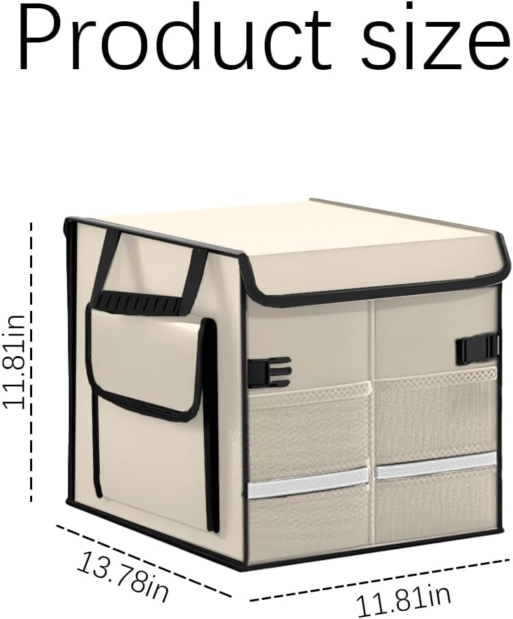 Car Trunk Organizer, Multi-Compartment Collapsible Vehicle Cargo Storage Organizer with Lid, Non Slip Waterproof Storage Box with Reinforced Handles, Universal Automotive Accessories (Beige)