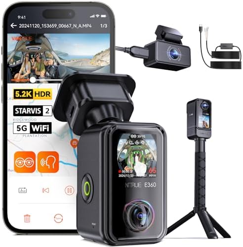 [ Bundle-2 Items: Vantrue E360 ACE & Hardwire Kit ] All Channel Dash Cam, Fisheye Front + Fisheye Inside + Rear Dashcam with Selfie Stick Tripod, Dual STARVIS 2, Dual IR Night Vision, Support 1TB