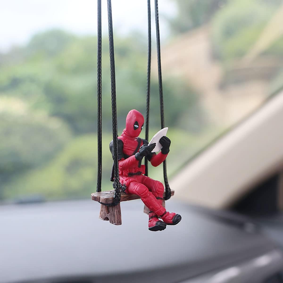 Funny Anime Car Mirror Hanging Accessories Car Pendant Reading Deadpol Ornaments Auto Rearview Mirror Decoration Car Accessories Car Interior Decor