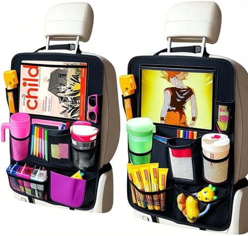 Car Organizer Kick Mats Back Seat Protector, Car Back Seat Organizer with Tablet Holder Pocket for Kids, Travel Accessories with 10 Storage Pockets, 2 Pack