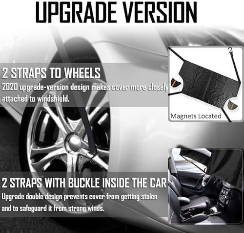 EXQUISLIFE Windshield Snow Ice Cover for Cars, Extra Larger Size 82 x 62 inches Shade, Waterproof Winter Frost and Sunshade Cover with Side Mirrors Cover, Windshield Protector for Cars, SUVs, Trucks