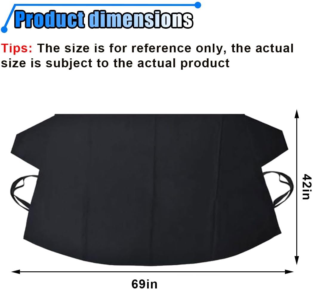 BDZMC Car Windshield Snow Cover, 69" x 42" Waterproof Scratch-Proof Frost Cover, 600D Oxford Windshield Protector with Double Straps, Side Mirror Covers, Winter Car Accessories for Most Cars