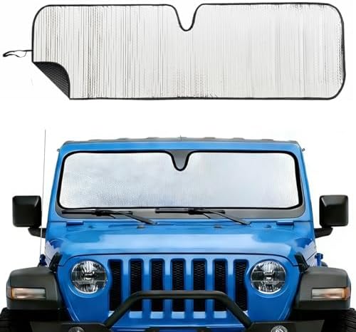 Windshield Sun Shade for Jeep Wrangler TJ JK JL & Gladiator JT 2/4 Door | No Pattern Sunshade | UV Blocking Sunshade for Jeep Wrangler Heat Shield Accessories