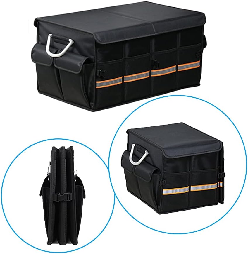 Tianle Car Trunk Organizer - Collapsible Trunk Organizer & Lid Foldable Cover Aluminium Alloy Handle Reflective Strip for Auto, SUV, Truck, Minivan (L Black)