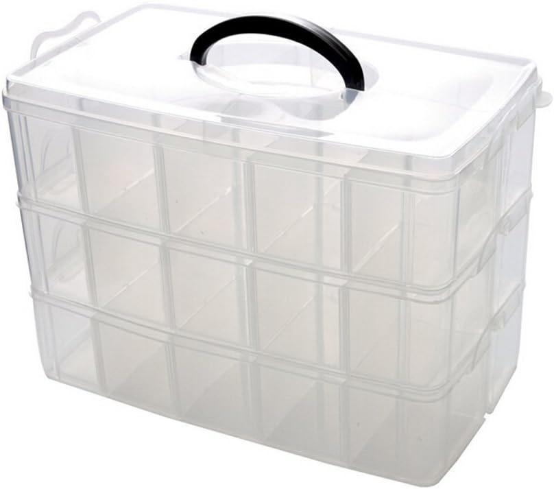 Kamay's 3-Tier Transparent Stackable Adjustable Compartment Slot Plastic Craft Storage Box Organizer for Toy Desktop Jewelry Accessory or Kitchen (3-Tier 18 Sections M Blue)