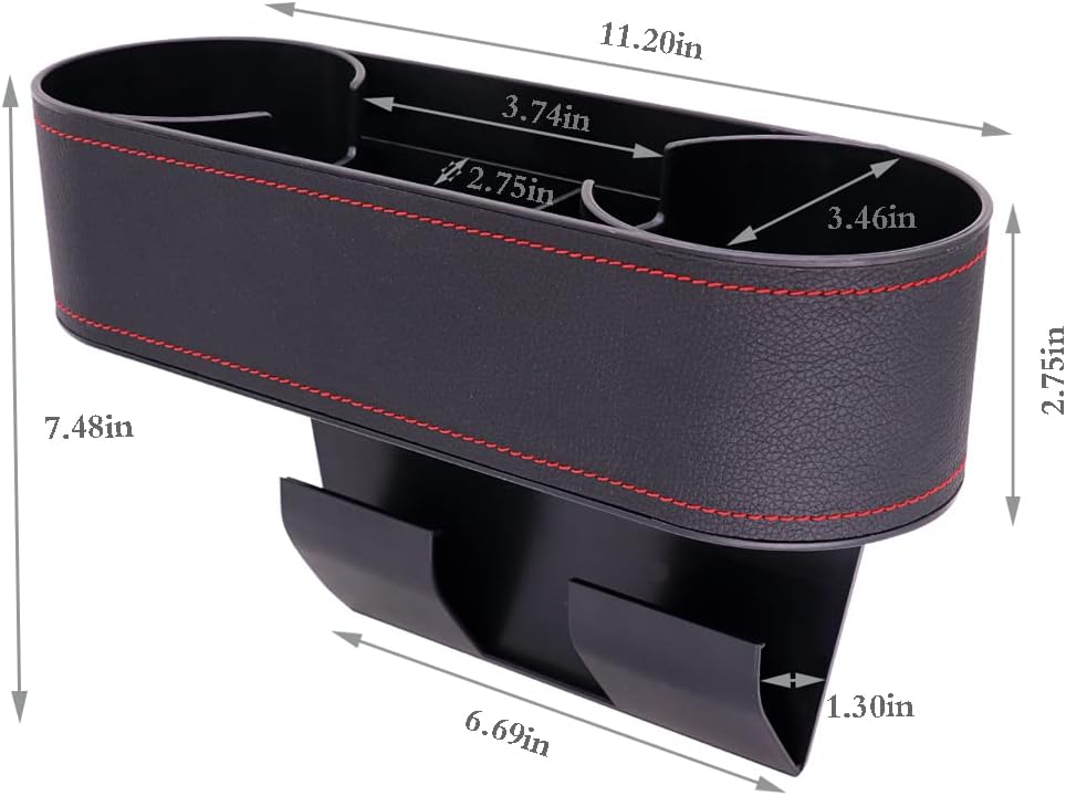 Car Cup Holder Seat Gap Organizer, Multifunctional Cup Drink Holders with PU Leather Cover,Side Insert Center Console Gap Filler Storage Box for Mug Bottle CellPhones Keys Coffee Coasters Cards