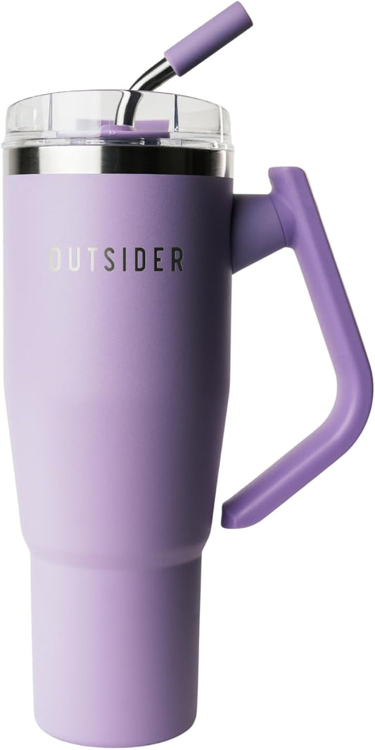 OUTSIDER The Everyday 40 oz Stainless Steel Vacuum Insulated Tumbler with Straw, Lid & 180° Swivel Handle for Easy Carrying – Leak Proof Tumbler for Home, Office, Gym, & Outdoors (Violet)