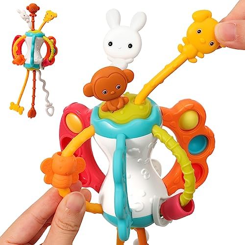 Toddlers Airplane Travel Toys Montessori Toys for Babies 6-12-18 Months Boy Girl Sensory Baby Infant Car Seat Toys Essentials Silicone Pull String Newborn 1 2 3 Year Old
