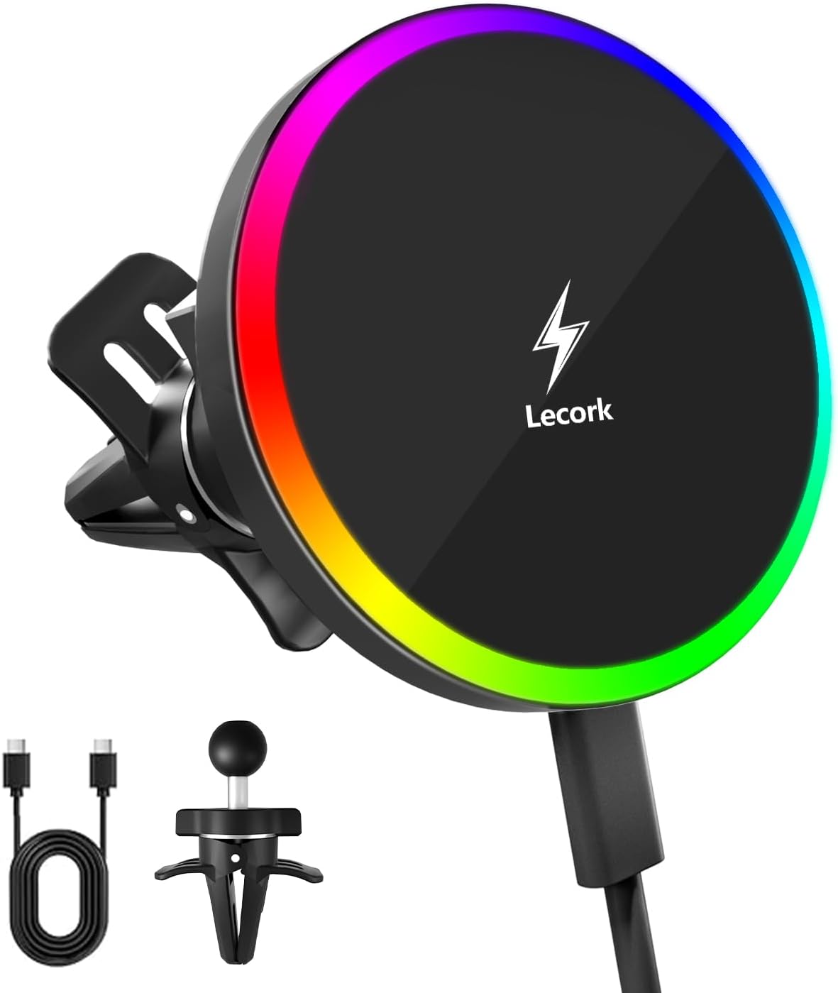 Lecork for Magsafe Car Mount, 15W Magnetic Wireless Charger for iPhone, Magsafe Air Vent Car Holder Charger for iPhone 16 Pro Max/16/15/14 13 12, Samsung S25/S25+/Ultra, RGB LED Design