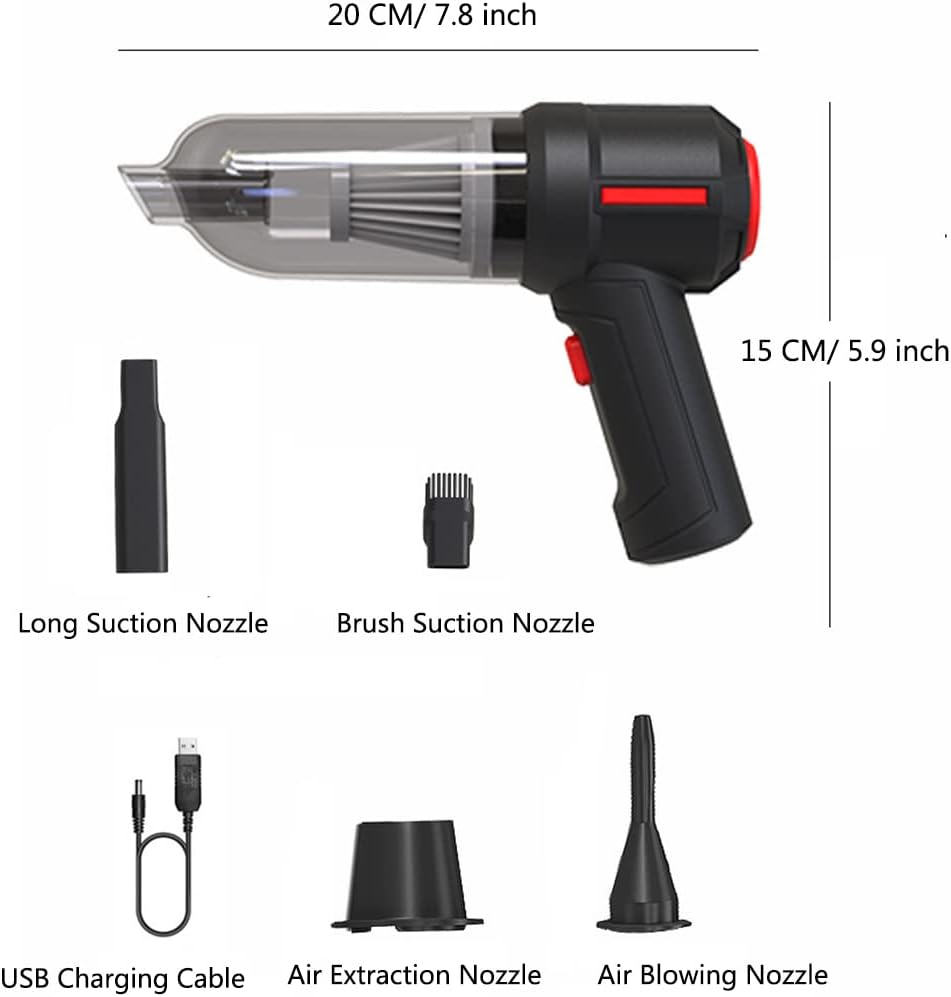 Portable Car Vacuum Blower Cordless Rechargeable, 9000pa Strong Suction 120w High Power Handheld Rechargeable Car Vacuum Cordless Air Blower for Computer, Pet Hairs (Black)