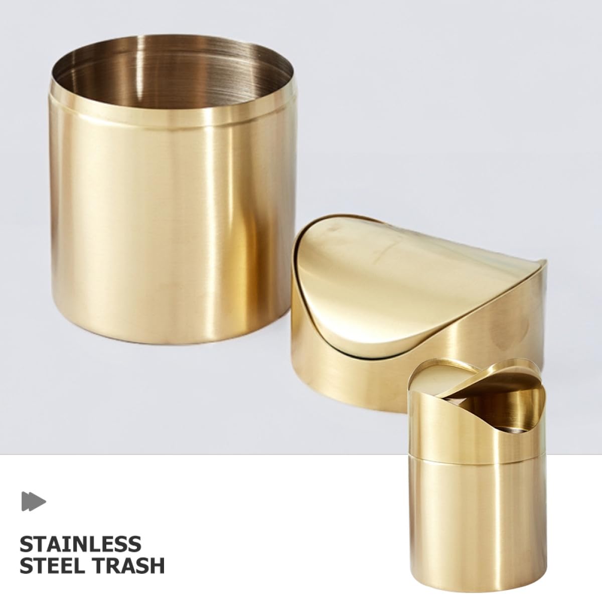 Toyvian Stainless Steel Garbage can with Lid Mini Desk Trash can for Office Bedroom Kitchen Car Small Countertop Waste Container Press Type Lid Compact Space Saving Design