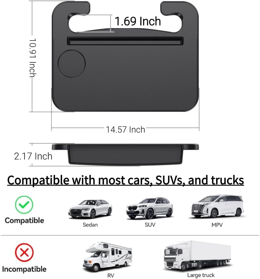 2 In 1 Steering Wheel Desk, Universal Steering Wheel Tray Table With Seat Gap Filler Organizer in Between Seat Organizer Car Food Tray For Laptop, Eating, Writing Work Road Trip