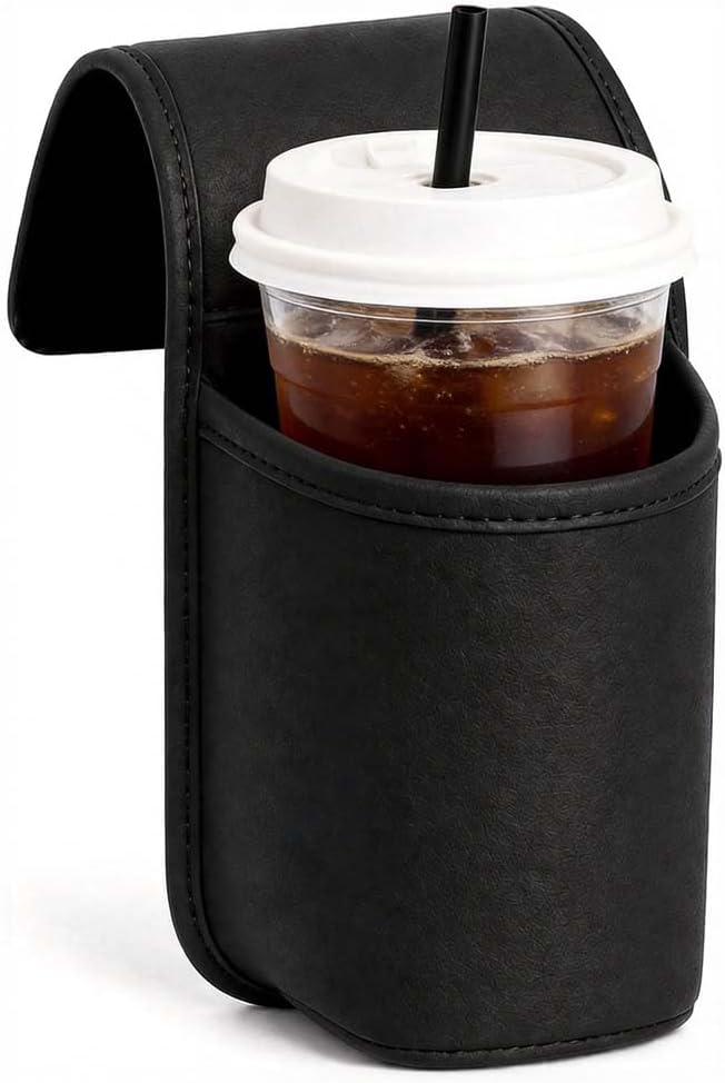 Leather Car Door Cup Holder Clip‑on Wide‑Mouth for Drinks & Phone, Black