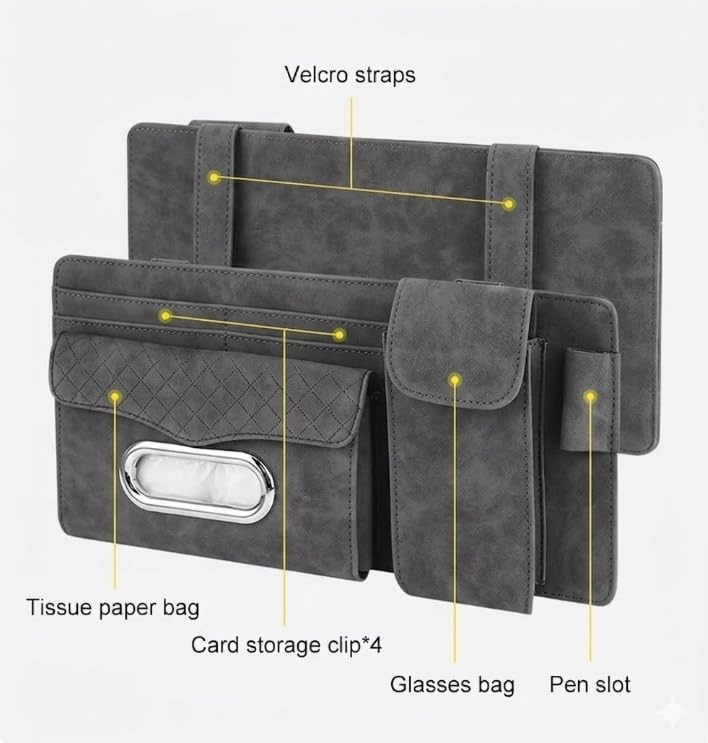 Multifunctional Car Visor Organizer (Suede leather - Gray)