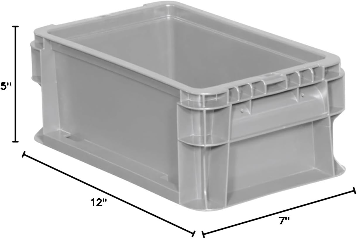 Buckhorn SW120705F101000 Plastic Straight Wall Storage Container Tote, (12-Inch x 7-Inch x 5-Inch), Light Gray
