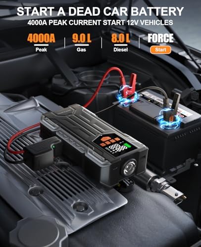 4000A Jump Starter with Air Compressor, Portable Car Battery Charger