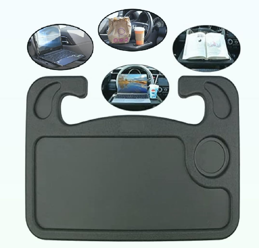Car Steering Wheel Desk,Steering Wheel Tray, Lightweight Food Drink Table for Car, Hook on Car Steer Wheel Table Tray Fit for Most Vehicles (Black)