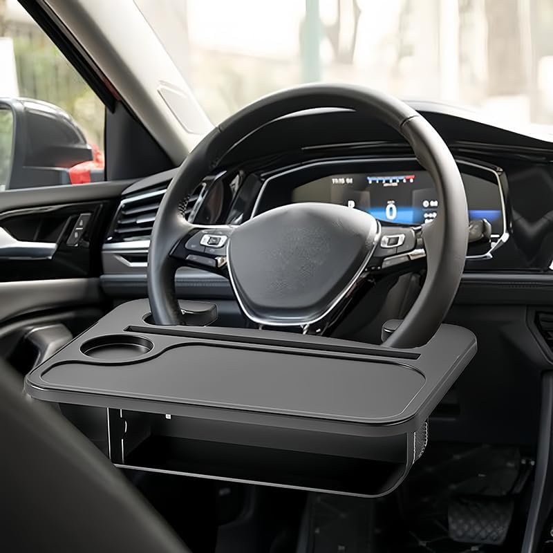 2 in 1 Steering Wheel Desk Compatible with Tesla Model 3 S X Y S/X/3/Y, Multifunction Steering Wheel Tray Laptop Table Car Seat Organizer Auto Interior Accessories