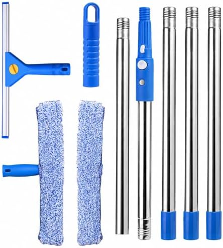 Professional Window Cleaning Kit, 76" Long Handle Window Long Handle Window Squeegee and Microfiber Scrubber, Suitable for Professional Window Cleaning in Cars, Outdoors, Homes and Businesses