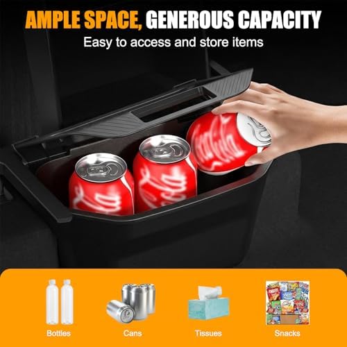 Rear Center Console Organizer for 2025-2026 Tesla Model Y Juniper, Backseat Storage Bin & Trash Can, Snap-In Stable Installation, TPE Partitioned Organizer for Model Y Juniper Accessories