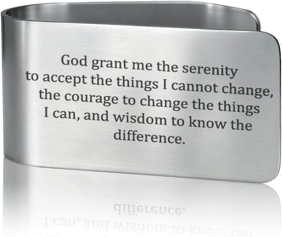God Grant Me The Serenity to Accept The Things I Cannot Change Engraved Stainless Steel Car Visor Clip, Inspirational Safe Driving Gifts for Family Friend Driver, Drive Safe God Prayer Gifts
