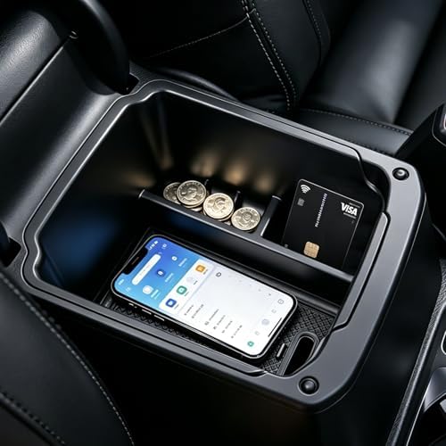 Autorder Center Console Organizer for 2022-2026 Volkswagen Taos/ 2018-2024 VW Tiguan,Taos/Tiguan Interior Accessories Armrest Storage Box Secondary Insert Tray with Non-Slip Silicone Mats