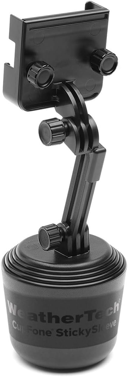 WeatherTech CupFone Two View with Extension – Adjustable, Universal Cup Holder Cell Phone Mount Car & Truck Accessory – Best Design for iPhone & Smartphone Charging – Black Plastic Knobs