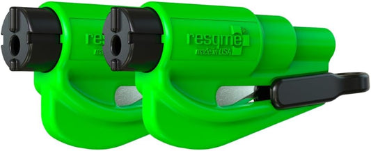 resqme The Original Emergency Keychain Car Escape Tool, 2-in-1 Seatbelt Cutter and Window Breaker, Made in USA, Pack of 2, Lime Green - Compact Emergency Hammer