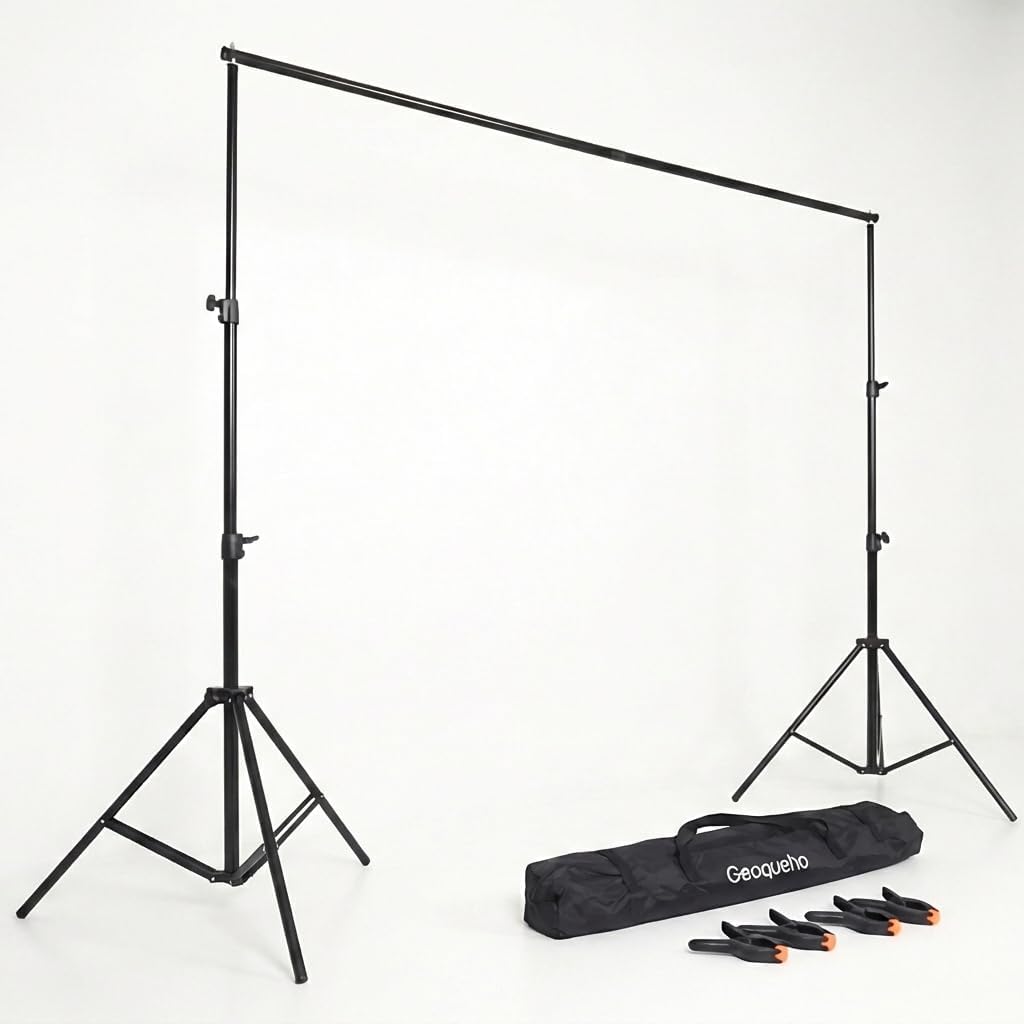 6.6x6.6ft Backdrop Stand Support System with 32.5" Wide Base Stability, Heavy Duty Background Stand for Video Studio Photo Booth, 4 Clamps & Carry Bag