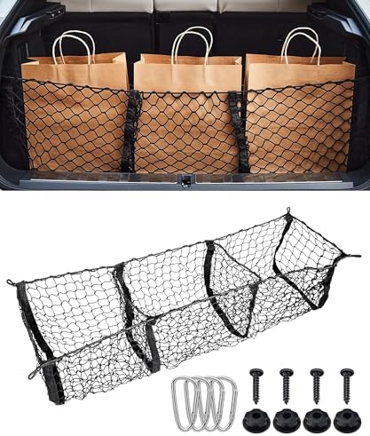 SCUARI Cargo Net,Truck Bed Organizer,Car Accessories Cargo Net for Pickup Truck Bed,3 Pocket Trucks Beds Cargo Nets,43.3" x 11.8" Elastic Cargo Nets,Suitable for Car SUV Van Trunk Pickup