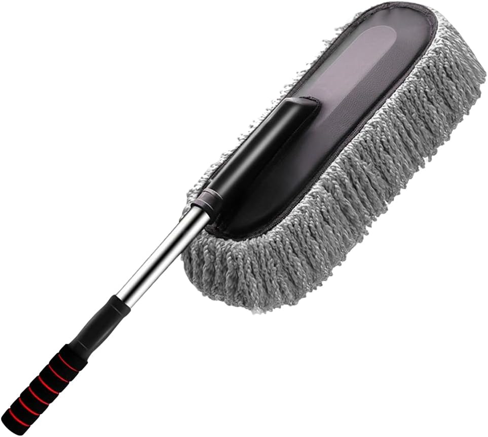 Car Duster Exterior Scratch Free, Microfiber Vehicle Dust Cleaning Brush with Extendable Handle, Multipurpose Auto Interior Exterior Detailing Duster, Universal Fit (Gray)