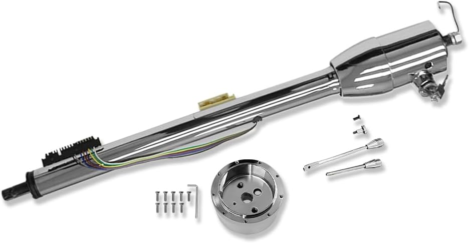 GM 28" Floor Shift Tilt Manual Steering Column Chrome w/Adapter & Key