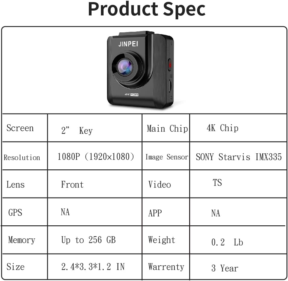 4K Front Dash Cam 64GB Included, Car Dashboard Camera Recorder with UHD 2160P, 2" IPS Screen, 150° Wide Angle, HDR, Night Vision,JD-19B-4K