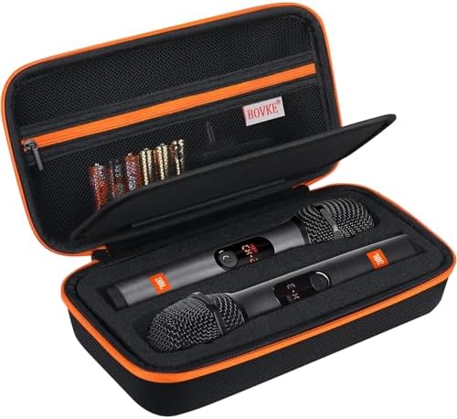 BOVKE Microphone Case Compatible with JBL Wireless Two Microphone System, Carrying Case for JBL 2X Digital PartyBox Wireless Mic for Singing or Karaoke, Extra Space for Receiver, Batteries, Black