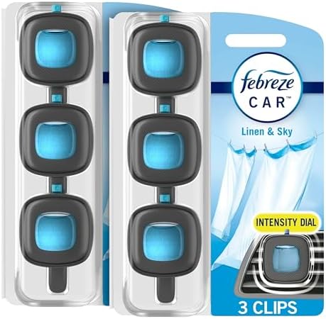 Febreze Car Odor-Fighting Car Freshener Vent Clip Linen &amp; Sky, 0.06 fl oz, 3 Ct Pack of 2