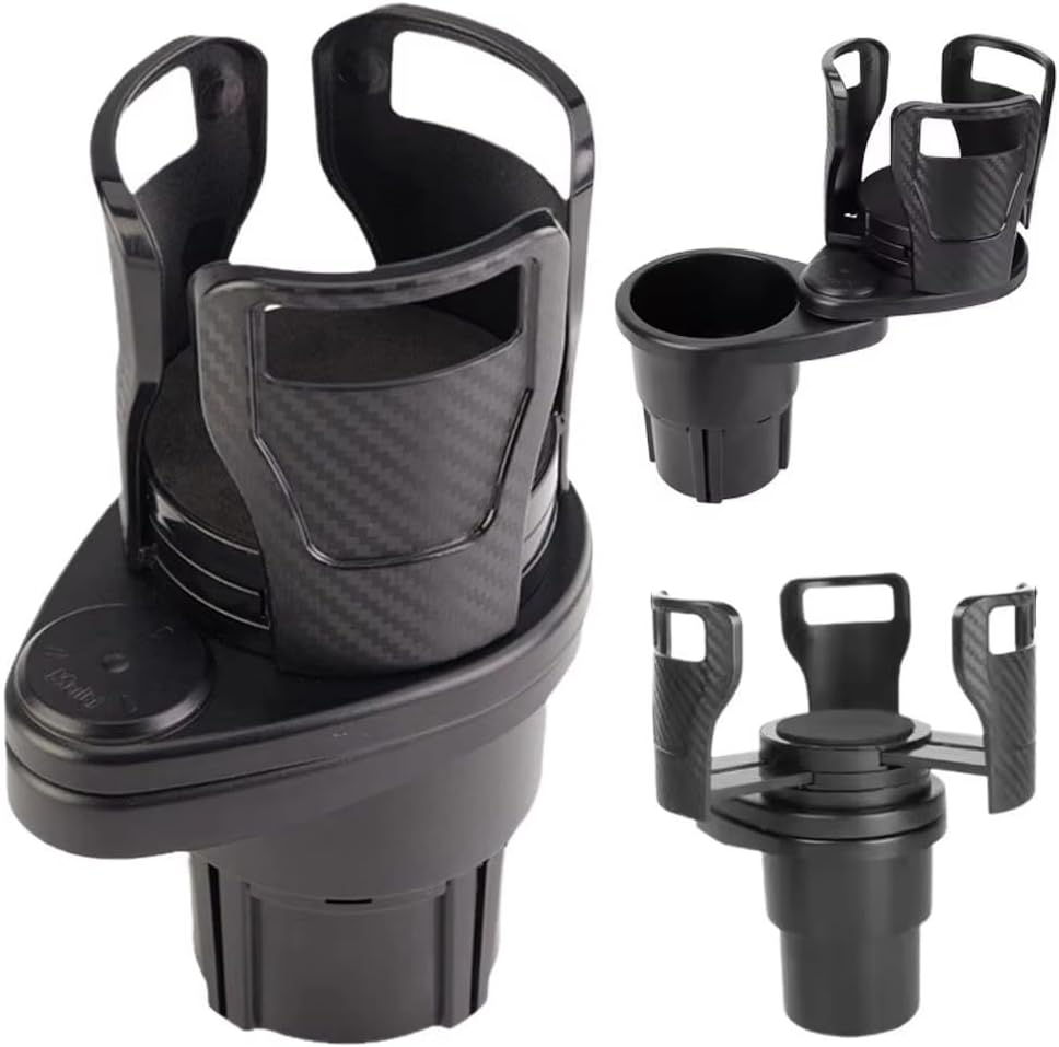 Car Cup Holder Expander for Audi A4 A5 & S5 RS5 2018-2022 2023 2024 2025, Multifunctional Dual Cup Mount with 360° Rotating Adjustable Carbon Fiber Texture Adapter