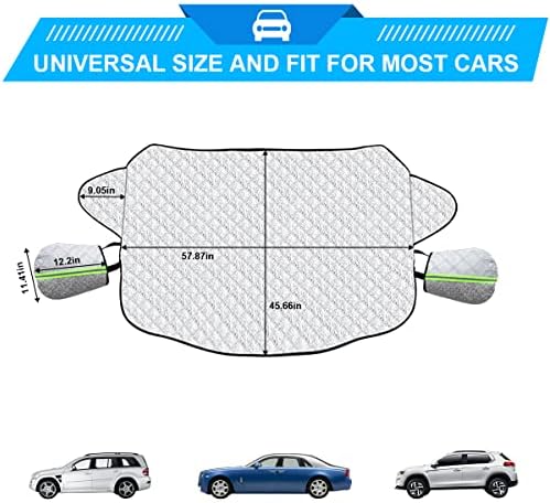 8sanlione Car Windshield Snow Cover with Side Mirror Cover, 4 Layers Winter Frost Protection for Any Weather, Windscreen Covers with Magnetic Edges, Front Window Automotive Covers for Car SUV Trucks