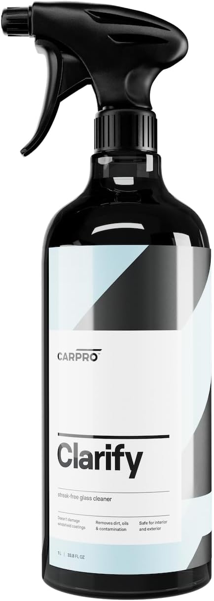 CARPRO Clarify Streak Free Car Window Cleaner Removes Oils, Fingerprints & Dirt - Safe to Use on Ceramic Coatings, Interior and Exterior Glass - Liter (34oz)