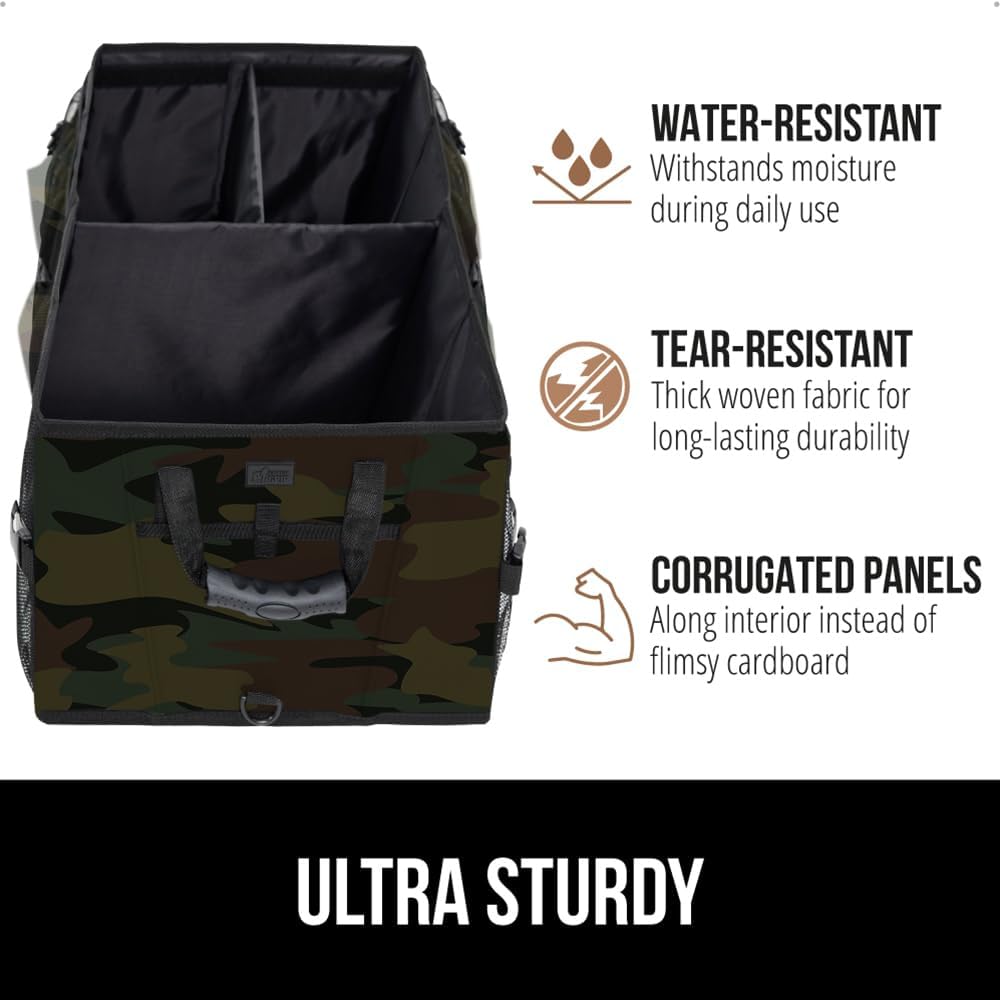 GORILLA GRIP Trunk Organizer for SUV and Cars, Large Capacity Collapsible Car Trunk Storage Organizer, Heavy Duty Car Accessories, Gifts for Mom and Dad, Slip & Water Resistant Multi Compartment, Camo