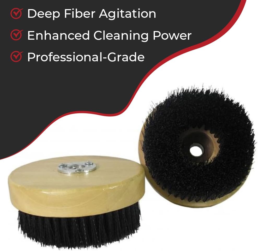 HI-TECH 5” Wood Block Brush – Carpet & Upholstery Shampoo Tool for Rotary Buffers & Polishers – Medium Soft Bristles – Auto Detailing, Home, Office Cleaning