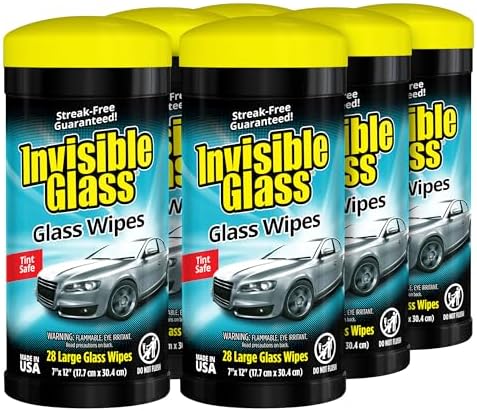Invisible Glass 90166-6PK Large Glass Cleaning Wipes for Streak-Free Windows, Mirrors, and Glass, Lint-Free, Ammonia-Free, Tint-Safe, for Home and Auto, Canister, 28 Count (Pack of 6)