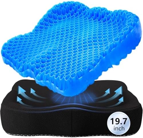 Thicken 19.7in Seat Cushion Gel, Large Cooling Seat Cushion for Long Sitting, Cushion for Wheelchair, Pressure Relief Cushion Seat for Office Chair, Chair Seat Pads for Car Desk Chair Kayak Stadium